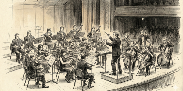 Musicians playing together - pencil illustration