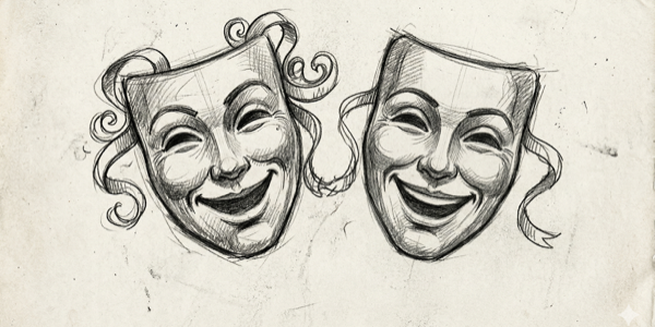 Comedy and drama theatre masks - pencil illustration