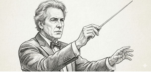 Conductor hands with batons - pencil illustration