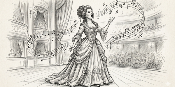 Singer performing with microphone - pencil illustration
